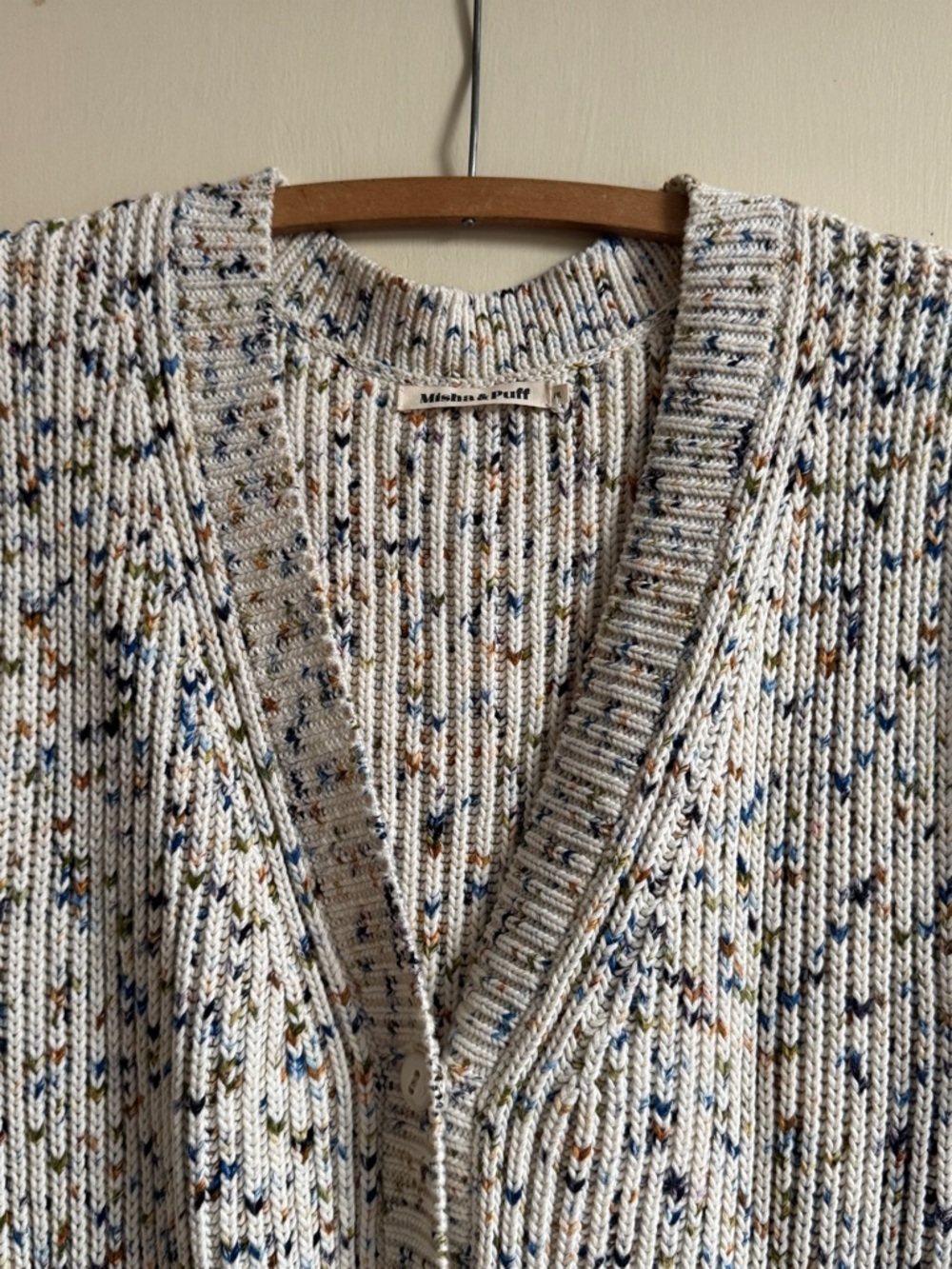 Misha & Puff sea glass Confetti Fisher button up cardigan vest m/l - Picture 5 of 9